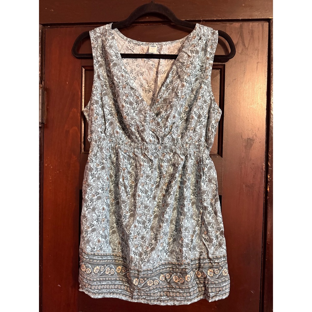 Old Navy Maternity Blue Floral Boho Surplice V-Neck Empire Waist Tank Top Small - Picture 1 of 5